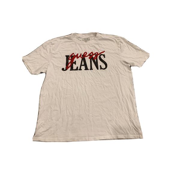 Guess Jeans Mens Guess Jeans Spellout White Short Sleeve T-Shirt Size M MEDIUM - Picture 1 of 8